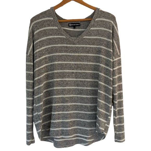 {Wantable} Super Soft Gray & White Striped Sweater - Large - Picture 1 of 5
